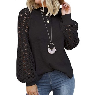 MIHOLL Women's Long Sleeve Tops Lace Casual Loose Blouses T Shirts