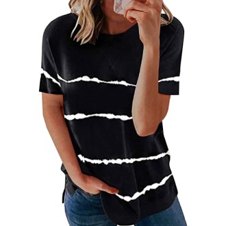 Biucly Womens Short Sleeve Crewneck Shirts Loose Casual Tee T-Shirt