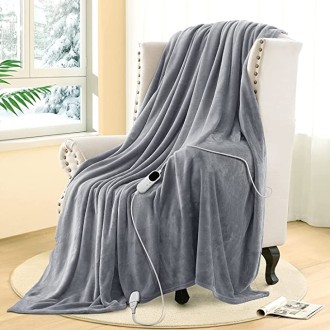 GOFOIT Heated Blanket Electric Throw - 50"x60" Fast Heating Throw Blanket 8 Hours Auto-Off & 6 Heat Levels, Heat Blanket Over-Heat Protection, ETL Certified, Double-Flannel, Machine Washable